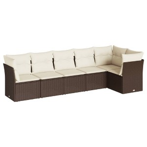 vidaXL Garden Sofa Set Beige Poly Rattan Large UV-resistant materials - Brown and Cream Without Table - 1 of 4