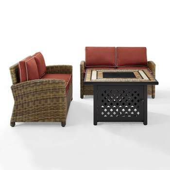 3pc Bradenton Outdoor Steel Fire Pit Set with 2 Loveseats Sangria/Weathered Brown - Crosley