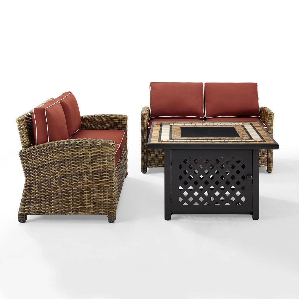 Photos - Garden Furniture Crosley 3pc Bradenton Outdoor Steel Fire Pit Set with 2 Loveseats Sangria/Weathere 