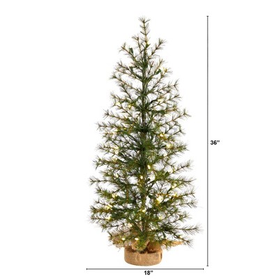 3-Foot Green Pine Artificial Christmas Tree with LED Lights and Burlap Base