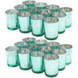 Juvale 24  Pack Glass Tealight Candles Holder, Decorative Mercury Cylinder Votive Tea Light Candle Cups, Light Blue 2.2 x 2.6 in