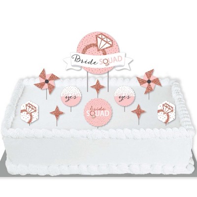 Big Dot of Happiness Bride Squad - Rose Gold Bridal Shower or Bachelorette Party Cake Decorating Kit - Bride Squad Cake Topper Set - 11 Pieces