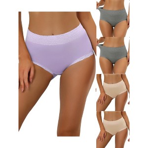 Allegra K Women's Cotton High-Rise Lace Trim Tummy Control 5 Packs Full Coverage Briefs - 1 of 4