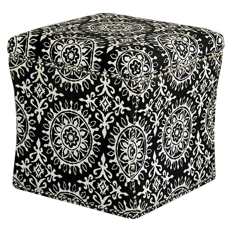 Storage Ottoman with Nailhead - Black/White Medallion - Skyline Furniture&#174;, 1 of 4
