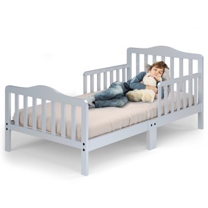 Infans Classic Kids Children Toddler Wood Bed Bedroom Furniture w/ Guardrails Grey - 1 of 4