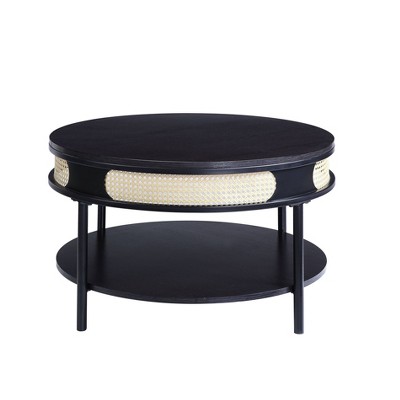 32" Colson Round Black Metal and Rattan Coffee Table
