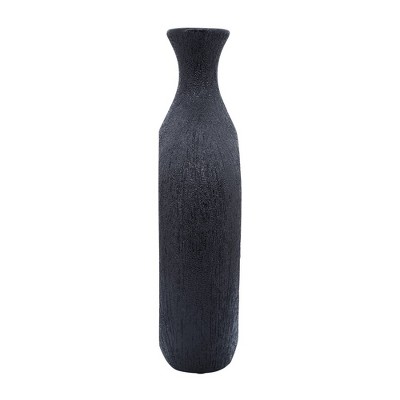 Black Ceramic Beaded Oval Vase with Cut-Out Design