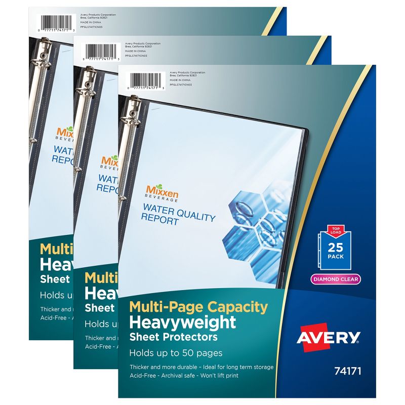Avery® Clear Heavyweight Multi-Page Capacity Sheet Protectors, Holds 8-1/2" x 11" Sheets, Top Load, 25 Per Pack, 3 Packs, 1 of 7