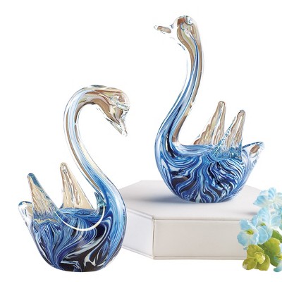 Collections Etc Glass Swan Figurines - Set of 2 3.5 X 2 X 5.5 Blue