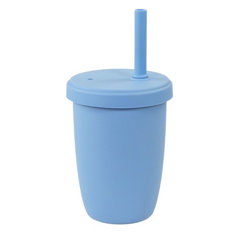 New No Spill Sippy Silicone Cup with Straw (BLUE)