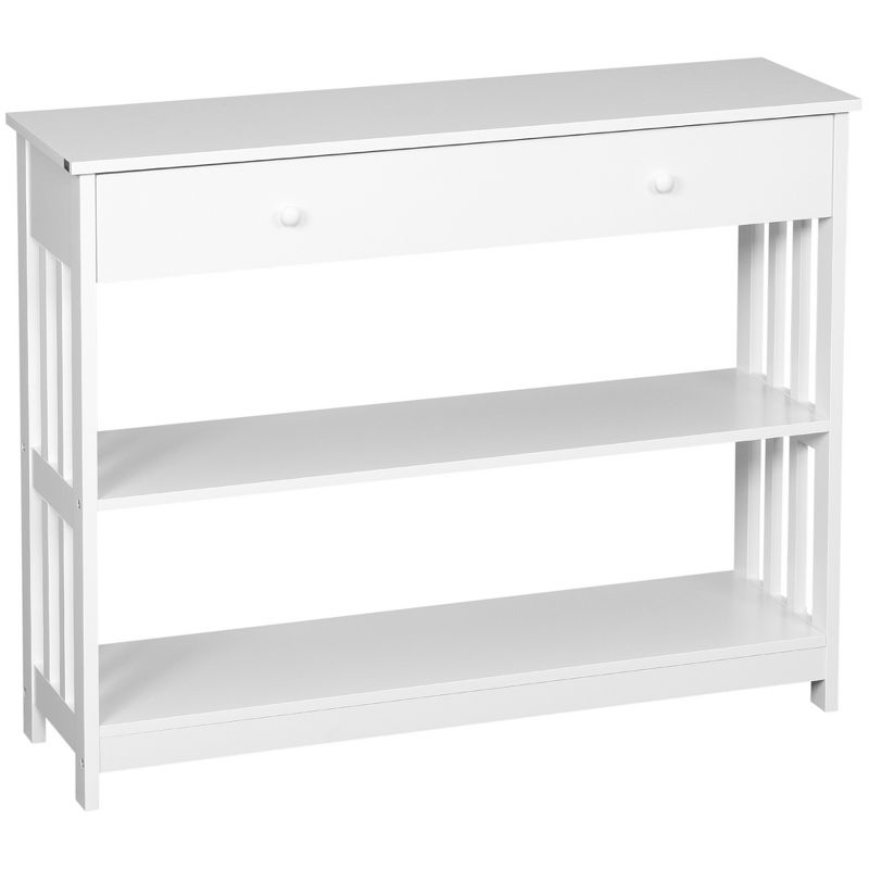 HOMCOM Console Hallway Table with Extra Wide Pull Out Drawer, 2 Open Shelves and Slatted Wood Frame Design, 4 of 7