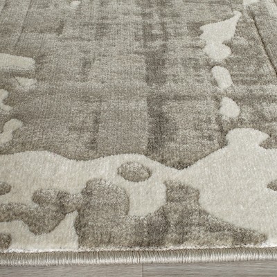 Grey and Ivory Floral Synthetic Rectangular Area Rug