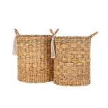 Set of 2 Hand Woven with Tassel Baskets Water Hyacinth, Metal & Cotton Rope by Foreside Home & Garden