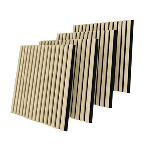 SpassWay 2-PC/4-PCs Acoustic Soundproof Slat Wall Panels 3D Decorative Wall Sculptures Modern Wall Decor Natural Wood/Black/Walnut - 1 of 4