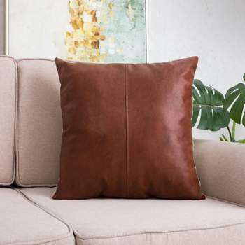VCNY 20"x20" Oversize Cognac Faux Leather Square Throw Pillow