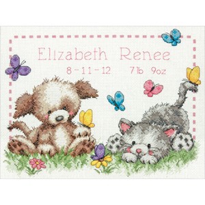 Dimensions Counted Cross Stitch Kit 12"X9"-Pet Friends Birth Record - 1 of 2