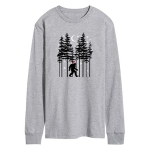 Men's - Instant Message - Sasquatch Christmas Santa Hat Long Sleeve Graphic T-Shirt - 1 of 4