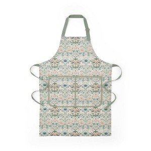 Spode Morris & Co. Strawberry Thief Apron, 100% Cotton Adjustable Cooking & Garden Apron with 2 Front Pockets, Floral Kitchen Wear Neck & Waist Ties - 1 of 4