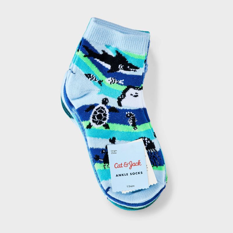 Boys&#39; 7pk Ankle Shark Socks - Cat &#38; Jack&#8482; Blue, 3 of 5
