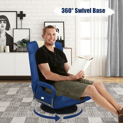 Navy and Beige Mesh Fabric Swivel Gaming Floor Chair