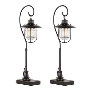 LumiSource (Set of 2) Landen 33" Contemporary Metal Task Lamps Oil Rubbed Bronze with Clear Glass Shade from Grandview Gallery