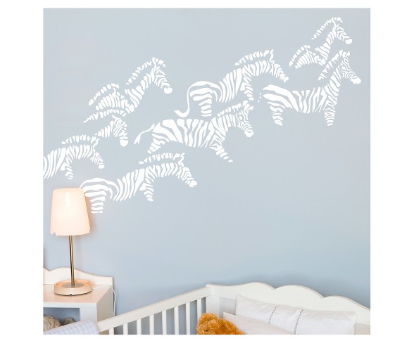 Herd of Zebra Nursery Wall Decals - White