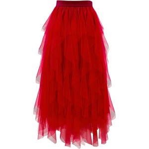 Women's A-Line Tulle Skirt - Tiered Midi Length with High Elastic Waist - 1 of 4
