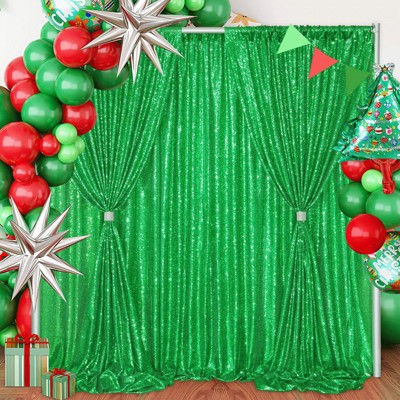 Wikineon Backdrop Curtains Green Sequin Panels: Glitter Party Decoration Sparkly Fringe Photoshoot Christmas Backdrop Fabric 4ftx8ft