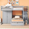 NicBex Full over Twin Bunk Bed Wood Bed Frame with 5 Drawers, Wardrobe, Stairs and Full Length Guardrail, No Box Spring Required - 2 of 4