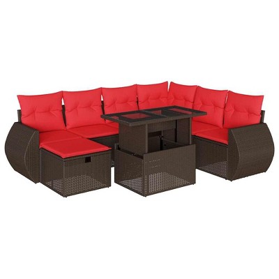 vidaXL Patio Sofa Set with Cushions Sectional Couches 8 Piece Poly Rattan - Brown