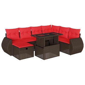 vidaXL Patio Sofa Set with Cushions Sectional Couches 8 Piece Poly Rattan - Brown - 1 of 4