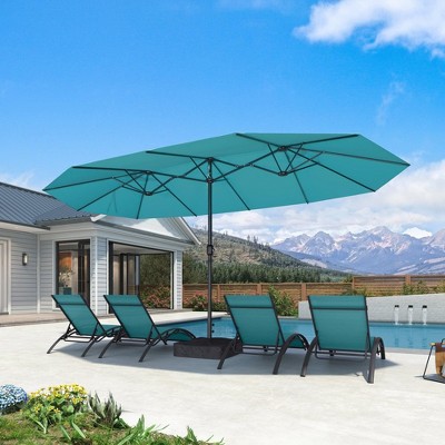 PURPLE LEAF 15ft Patio Market Umbrella and Base Double-Sided Rectangle Outdoor Table Sun Umbrellas with Crank