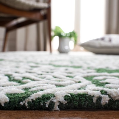 Ivory and Green Hand-Tufted Wool Square Area Rug
