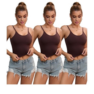 INSPIRE CHIC 3 Pcs Women's Ribbed Spaghetti Straps Shapewear Camisoles