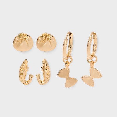 Veggie Fish and Pasta Earring Set 3pc - Universal Thread™ Gold