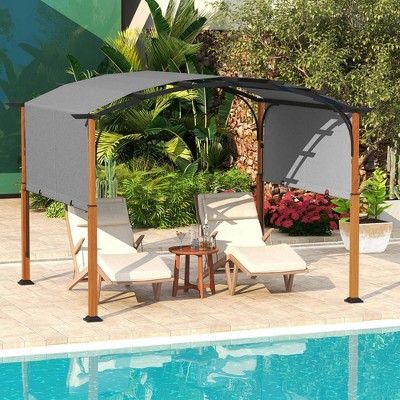 Gray and Wood 10x12 FT Outdoor Pergola with Retractable Canopy