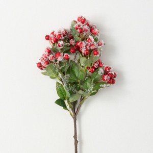 Artificial Snowy Red Berry Leaf Stem Multicolor 23"H - 1 of 2