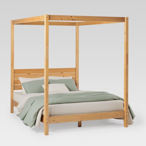 Wood canopy deals bed frame queen