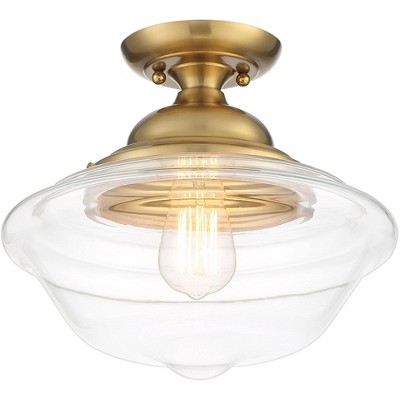 Regency Hill Schoolhouse 13" Wide Gold Metal Clear Glass Ceiling Light