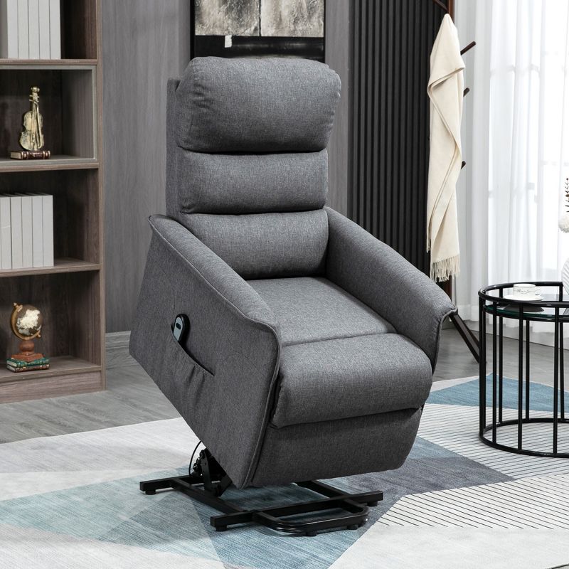 HOMCOM Power Lift Assist Recliner Chair for Elderly with Remote Control, Linen Fabric Upholstery, 3 of 9