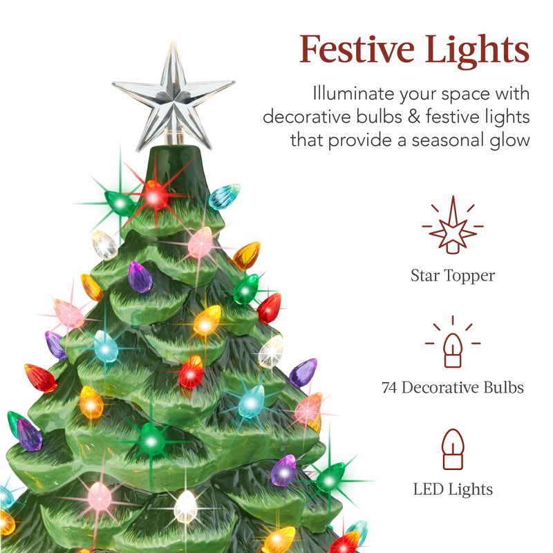 Best Choice Products 24in X-Large Pre-Lit Ceramic Christmas Tree Decor w/ 74 Bulbs, LED Light, 4 of 9