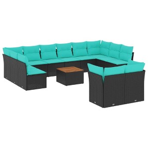 vidaXL 13 Piece Patio Sofa Set with Cushions Black and Blue Poly Rattan - 1 of 4