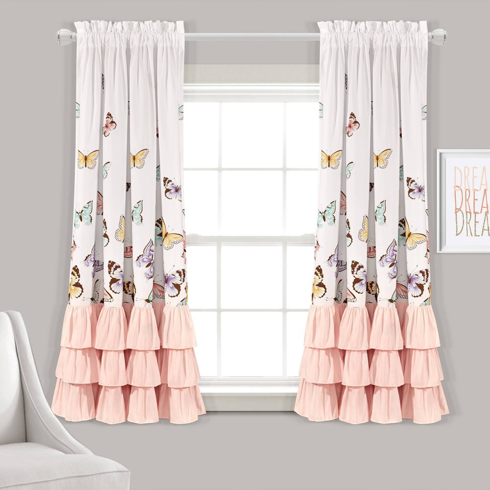 Photos - Curtain Rod / Track Lush Décor 2pc 63"x52" Kids' Flutter Butterfly Window Curtain Set Pink