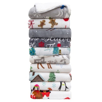 Christmas Santa and Friends Reversible Sherpa Fleece Throw Blanket