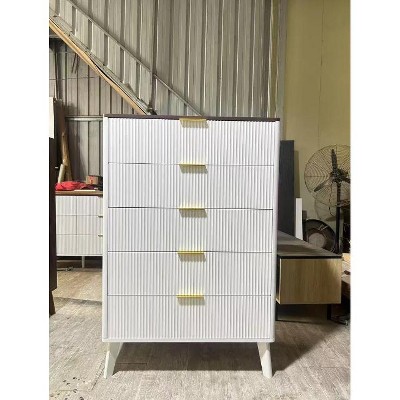 GAOMON 5 Fluted Drawer Dresser,47.2"Tall Modern Curved Profile Wooden Chest for Bedroom, Living Room,Hallway