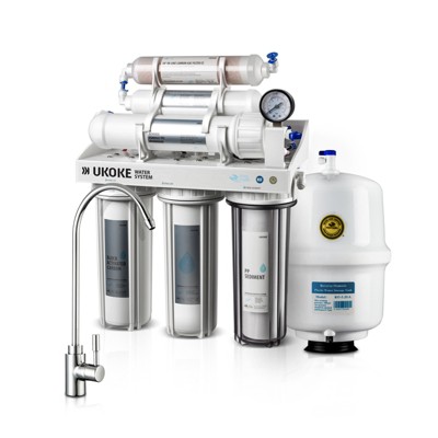 Ukoke RO75GP 6-Stage Under-Sink RO Water Filter, Alkaline Remineralization, NSF/ANSI 58 Certified, 75 GPD, Built-in Pump, White