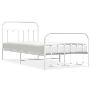 vidaXL White Twin XL Metal Bed Frame with Headboard & Slats, No Mattress, Easy Assembly - 1 of 4
