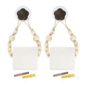 Unique Bargains Bathroom Wood Jute Rope Toilet Paper Holder 2 Pcs - 1 of 4