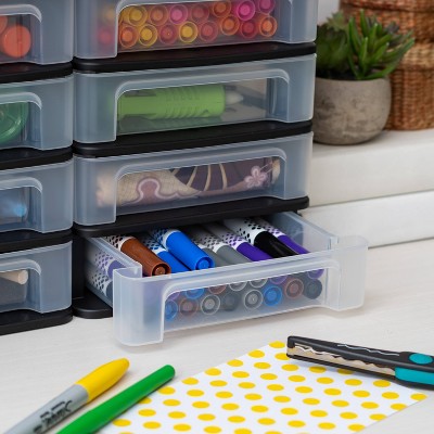 Compact Black Plastic 4-Drawer Small Desk Organizer - Set of 2