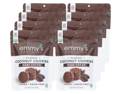 Emmy's Organics Classic Dark Cacao Coconut Cookies - Case of 8/6 oz